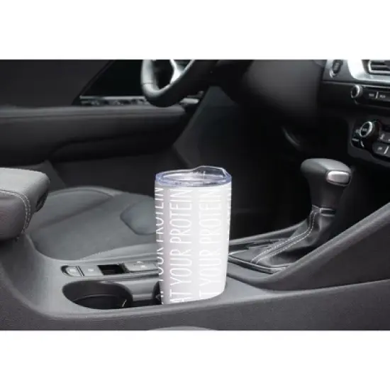 100 North 20 Ounce Stainless Steel On the Go Travel Tumbler With Push Top Lid, Eat Your Protein White image {2}