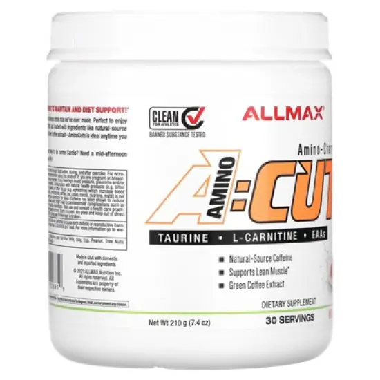 ALLMAX A:CUTS Amino-Charged Energy Drink, Watermelon - 210 g - with Caffeine, Green Coffee Extract, L-Carnitine & 2000 mg of Taurine - Sugar & Gluten image {3}