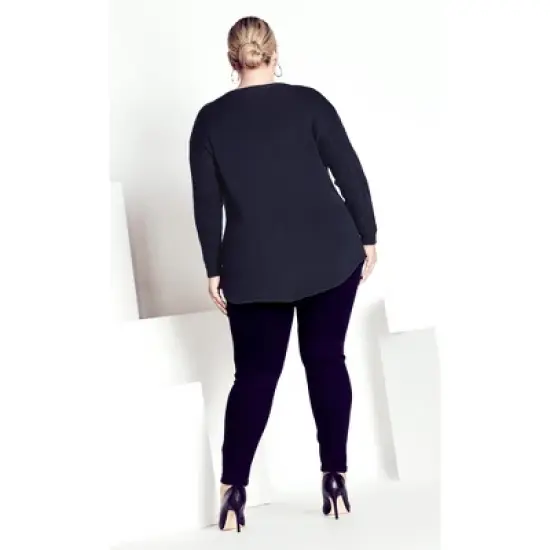 Women's Plus Size Carina Cable Sweater - Navy | AVENUE image {3}