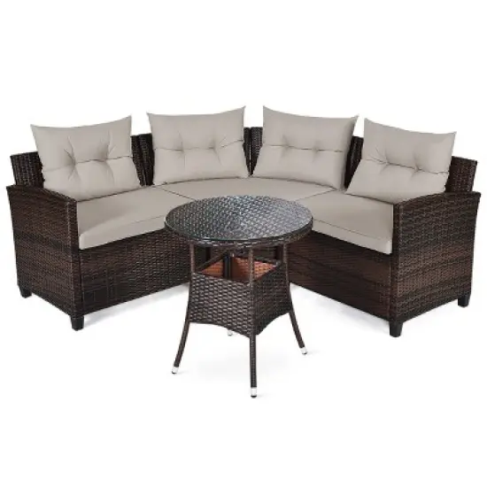 Tangkula 4PCS Outdoor Patio Conversation Set Wicker Rattan Sectional Sofa W/Cushions image {8}