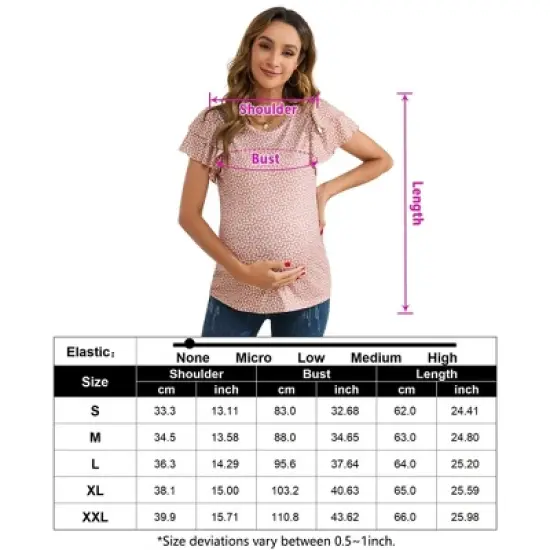 Coolmee Women's Maternity Shirts Nursing Tops Flying Short Sleeve Breastfeeding Tees Lightweight Side Ruched Pregnancy Clothes M Pink Printing image {4}
