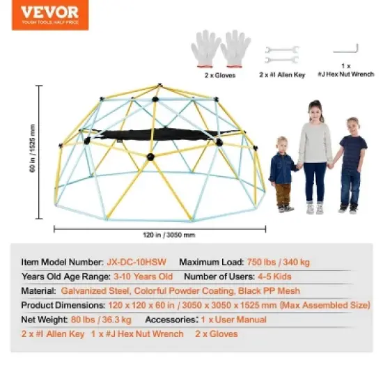 INFURNIC Baby Activity Gyms 10FT Geometric Climbing Dome with Swing and Hammock for Outdoor Fun, Multicolor, 42.31"*11.99"*8.06" image {2}