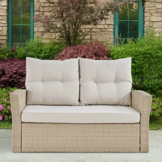 Canaan 4pc All Weather Wicker Outdoor Seating Set Cream - Alaterre Furniture image {1}