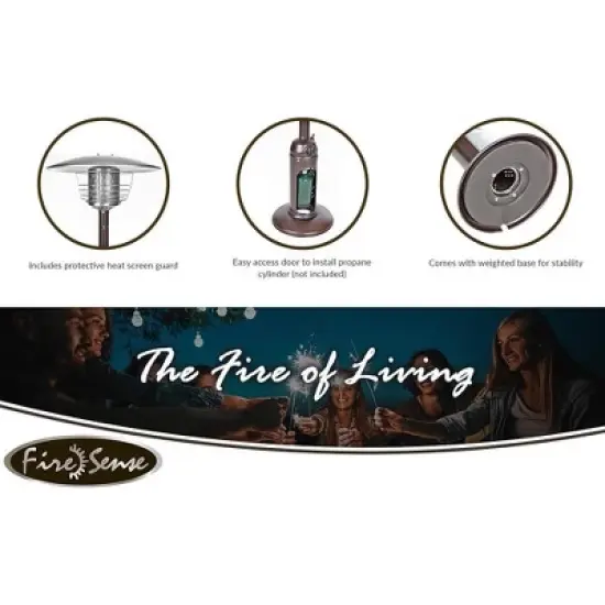 Fire Sense Portable Patio Heater Outdoor Tabletop Lightweight Propane 10,000 BTU Auto-Shutoff Valve ODS Compliant - Hammer Tone Bronze image {9}