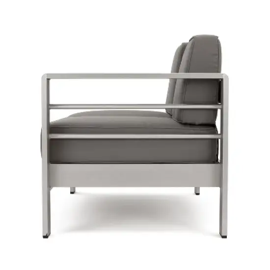 Christopher Knight Home Cape Coral Outdoor Aluminum 5 Seater Sectional Sofa Set with Ottoman, Silver/Khaki image {4}