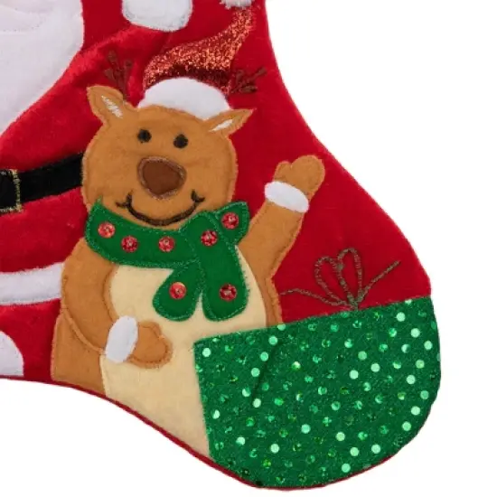 Northlight 20.5" Red and White Glittered Santa Claus and Reindeer Christmas Stocking image {4}