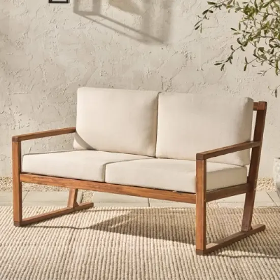 Saracina Home Modern Slat -Back Acacia Outdoor Bench with Cushions
 image {1}