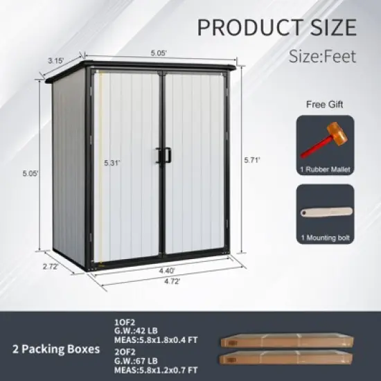 5x3FT Outdoor Storage Shed Waterproof Resin Cabinet with Lockable Doors for Bikes and Patio Furniture image {6}