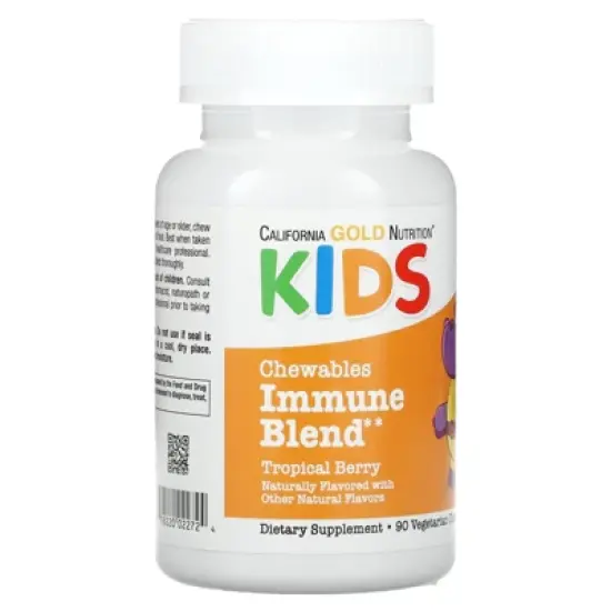 California Gold Nutrition Chewable Immune Blend with Vitamin A, Vitamin C, Vitamin E, and Zinc for Children, Natural Tropical Berry, 90 Vegetarian image {4}