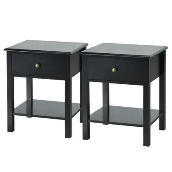 Costway 2PCS End Table Nightstand Storage Display Drawer Shelf Beside Table White\Black image {8}
