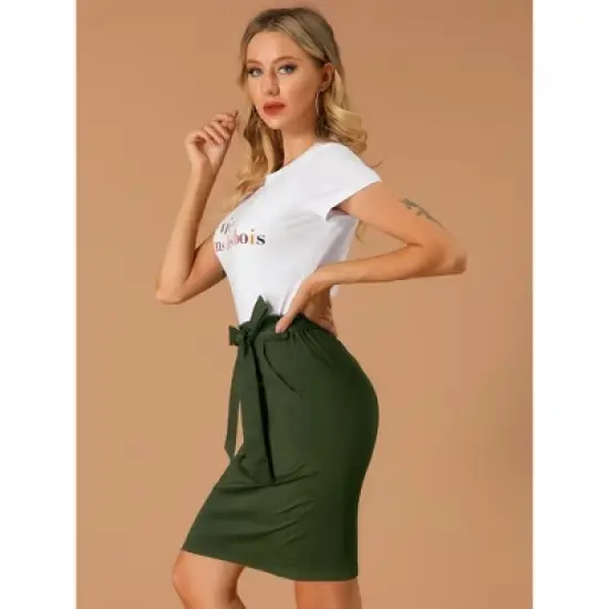 Allegra K Women's Workwear Paperbag Elastic High Waist Cotton Pencil Mini Skirt image {3}