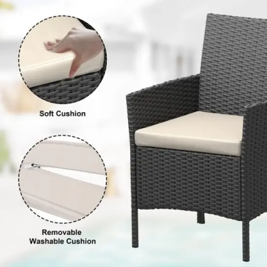 homfan 3 Piece Outdoor Patio Furniture Set, Wicker Bistro Table and Chairs Set, Patio Conversation Sets for Garden Front Porch Backyard Poolside Deck image {5}