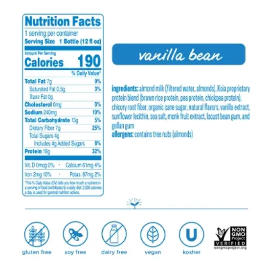 Koia Vanilla Bean Plant Powered Vegan Nutrition Drink - 12 fl oz image {2}