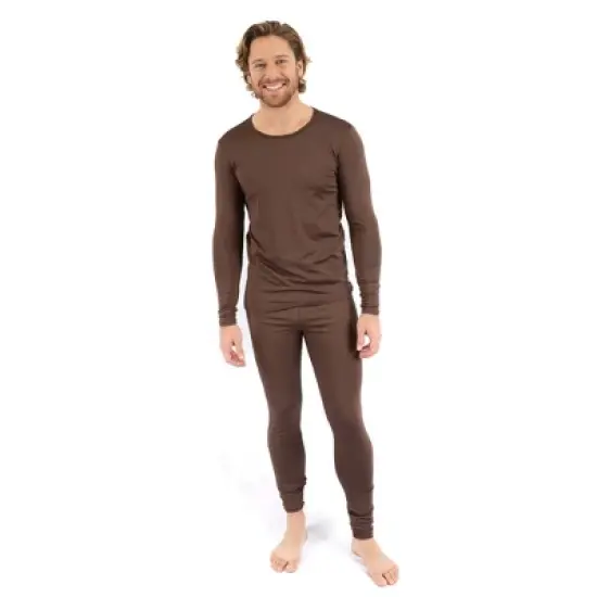 Leveret Mens Two Piece Neutral Solid Color Thermal Pajamas image {3}