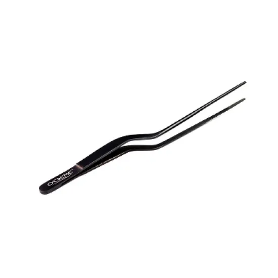 O'Creme 8 Inch Black Stainless Steel Precision Kitchen Culinary Offset Tweezer Tongs - Black image {2}