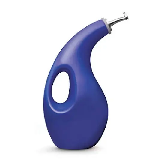 Rachael Ray Solid Glaze Ceramics EVOO Olive Oil Bottle Dispenser with Spout - 24 Ounce, Blue image {5}