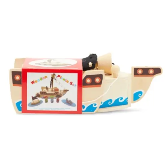 11-Pcs Blue Panda Kids Pirate Ship Set, Wooden Toy Boat with Accessories for Boys and Girls, Kids Ages 3 and Up, Pirate Playset Pack with Figurines image {7}