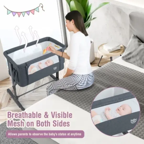 Infans 3-in-1 Baby Bassinet Beside Crib with 5-Level Adjustable Heights Grey image {2}