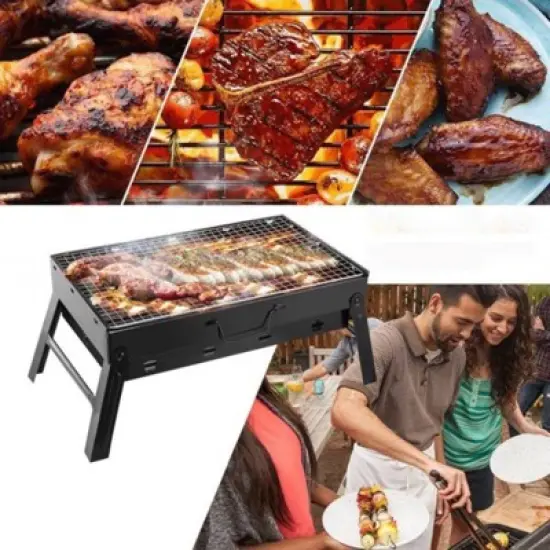 DSVIMOY Portable BBQ Grill, Foldable Charcoal Grill for Camping, Garden, Outdoor Travel, Black, 17.7"*10"*11" image {3}