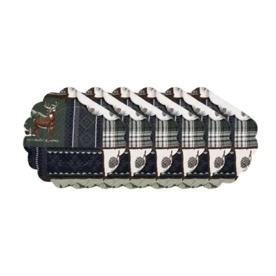 C&F Home Greenstone Pines Round Scalloped Placemats Set of 6 Black Bear Moose, 17" image {6}