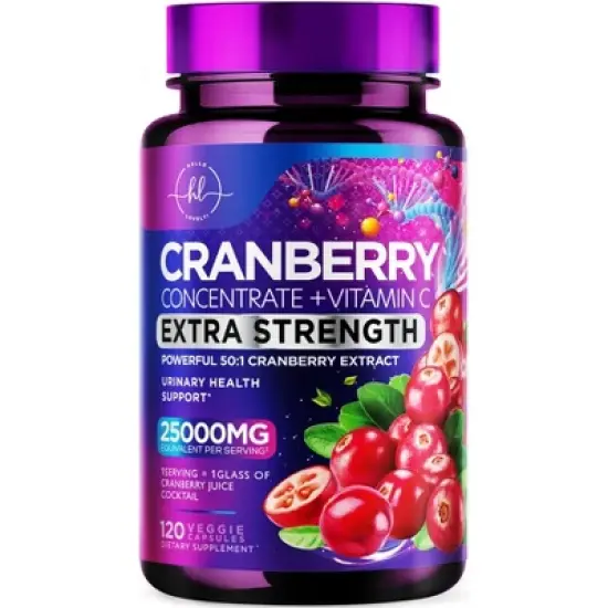 Cranberry Extract Pills 25000mg + Vitamin C Extra Strength Urinary Tract Support - 60 Capsules;120 Capsules image {7}