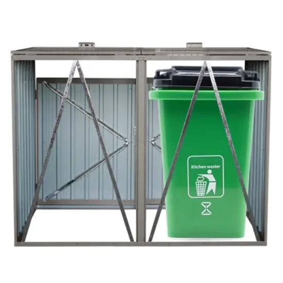 62.99"Garbage Bin Shed Stores 2 Trash Cans Metal Outdoor Bin Shed for Garbage Storage,Stainless Galvanized Steel, Bin Shed ,Grey image {6}