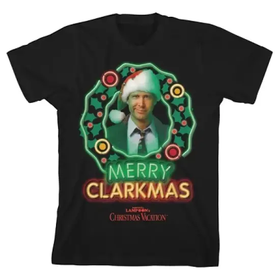National Lampoon's Christmas Vacation "Merry Clarkmas" Neon Wreath Black Graphic Tee Toddler Boy to Youth Boy image {7}