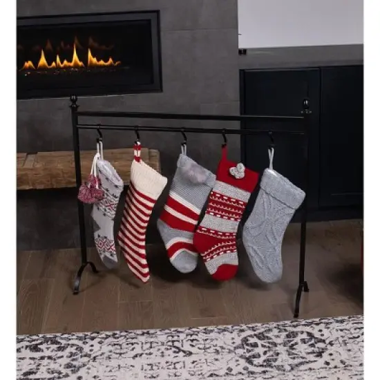 BIRDROCK HOME 8 Hook Christmas Stocking Holder Stand - Black image {1}