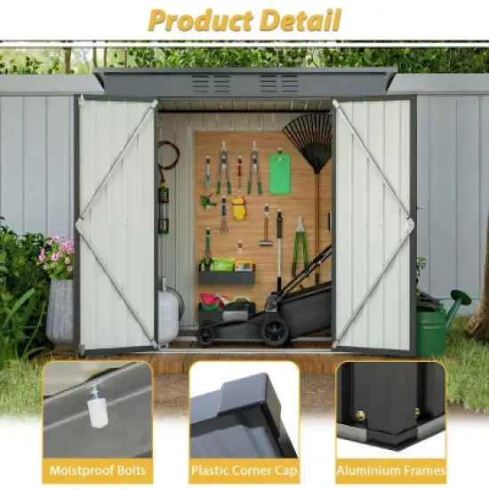 6x4 FT Metal Outdoor Storage Shed with Floor Frame, All-Weather Small Garden Tool Shed for Backyard or Lawn &ndash; Cuddlewood image {5}