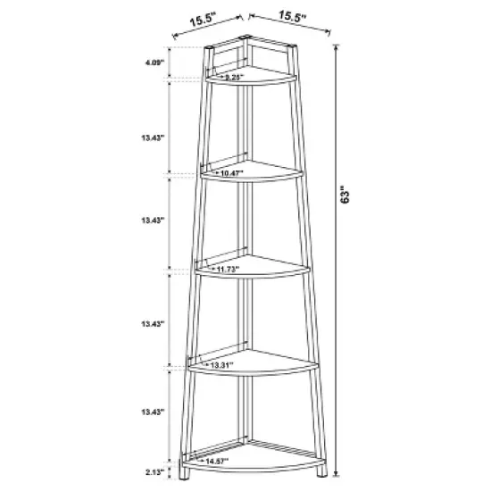 63" Jacksonville 5 Shelf Corner Bookcase with Black Frame Walnut - Coaster image {4}