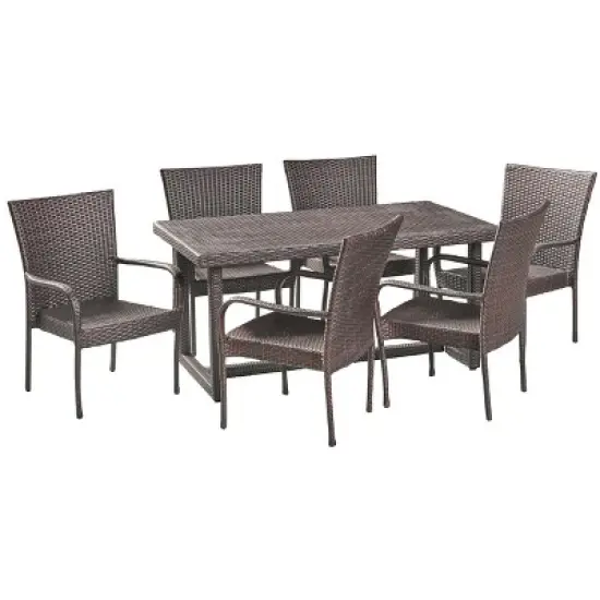 Melville 7pc Wicker Dining Set - Brown - Christopher Knight Home image {1}