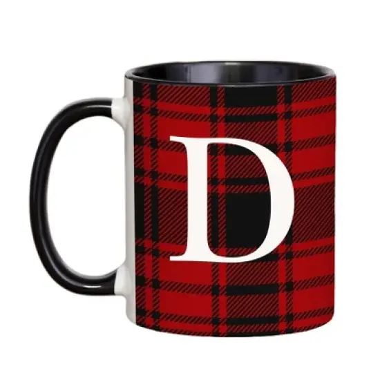 Personalization Mall Christmas Red Plaid Initial Coffee Mug image {6}