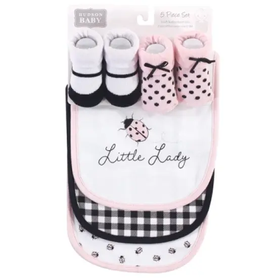 Hudson Baby Infant Girl Cotton Bib and Sock Set 5pk, Lady Bug, One Size image {1}