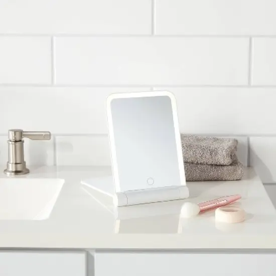 Lighted Travel Mirror with Cover - Room Essentials&trade;: Portable, Rectangular, 1X Magnification, LED Illumination image {1}