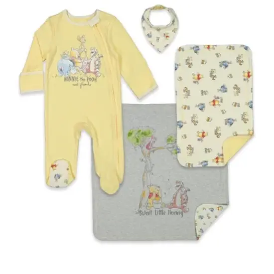 Disney Winnie the Pooh,Lion King,Pixar Monsters Inc.,Princess Baby Sleep N' Play Coverall Bib Blanket and Burp Cloth 4 Piece Outfit Set Newborn  image {8}