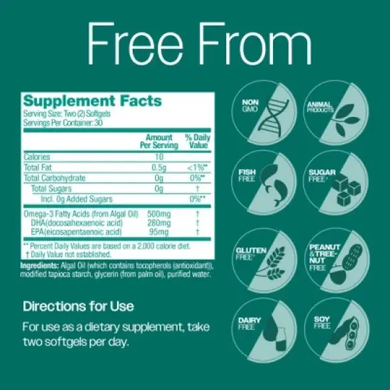 Ovega-3 Algae Based Omega-3 Softgels - 60ct image {2}