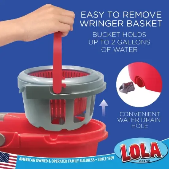 Lola Products Revolution Spin Mop & Bucket System, Braided Mop Head, Durable Alloy Handle, 360 Spinning Action, Great for Any Hard Floor Surface image {3}