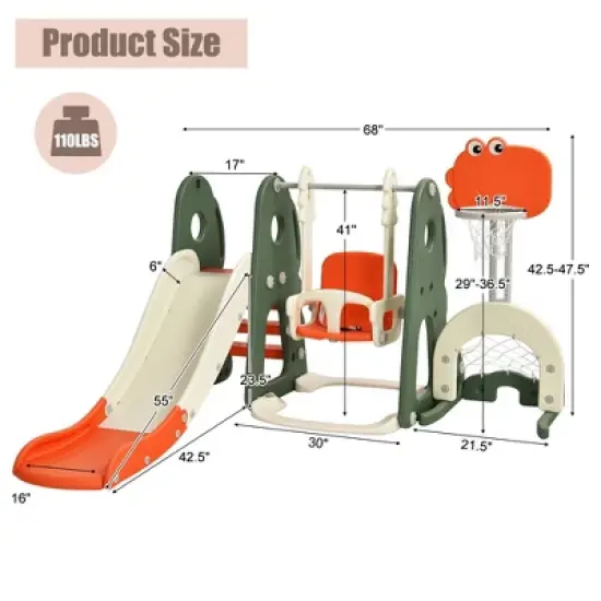 Costway 6 in 1 Toddler Slide and Swing Set Climber Playset w/ Ball Games White\Orange image {8}