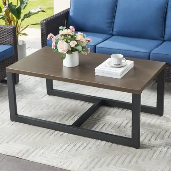 POCASSY 6 Pieces Patio Furniture Set, Steel Frame Brown Wicker Outdoor Furniture with 3-Seater Sofa Swivel Patio Chair Coffee Table and Ottoman image {8}