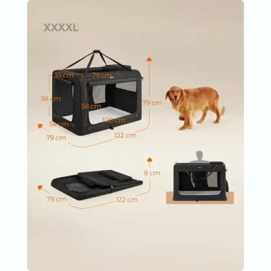Feandrea Dog Carrier, Collapsible Pet Carrier, Portable Soft Dog Crate, Oxford Fabric, Mesh, Metal Frame, with Handle, 48 x 31 x 31 Inches, Black image {2}
