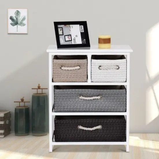 Costway Storage Drawer Unit 4 Woven Basket Cabinet Chest Bedside Table Nightstand image {5}