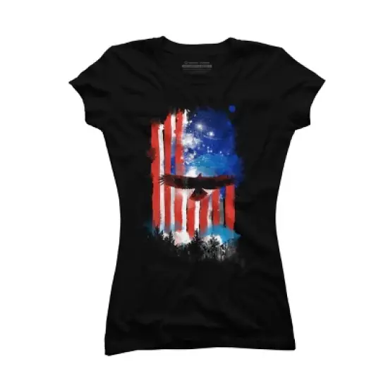 Junior's Design By Humans July 4th American Eagle Sky By kharmazero T-Shirt image {2}