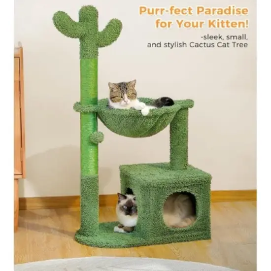 QuestaPack Cactus Cat Tree 40" Cat Tower with Large Metal Carpet Hammock image {4}