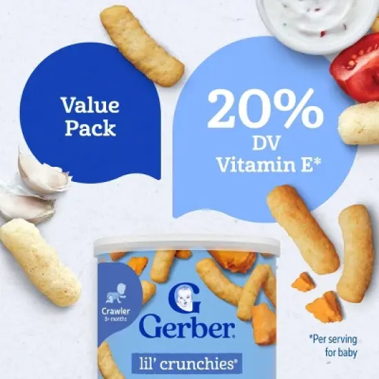Gerber Baby Food  Mild Cheddar and Veggie Dip Crunchies Value Pack Baby Snack - 1.48oz/4pk image {3}