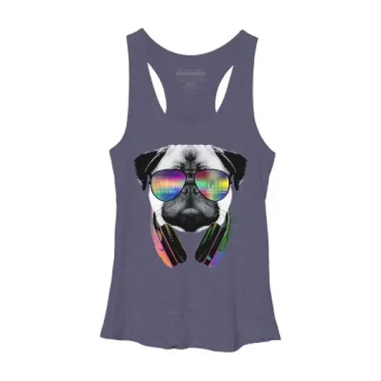 Women's Design By Humans Rainbow Beat DJ Pug By clingcling Racerback Tank Top image {3}