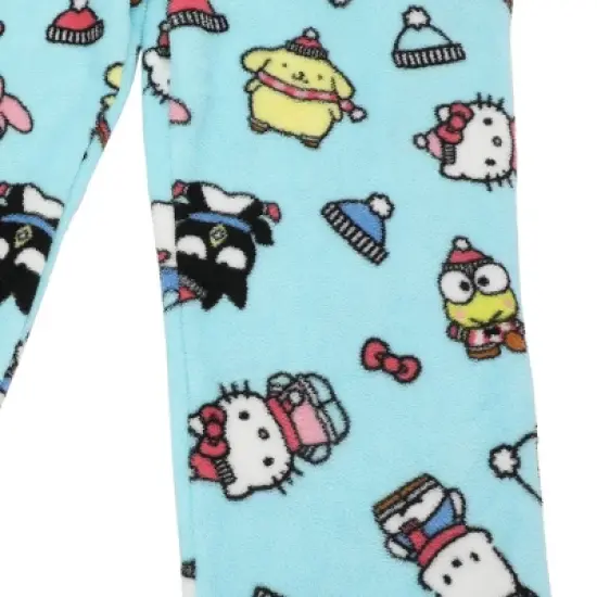 Hello Kitty & Friends Characters All-Over Print Women's Light Blue Plush Sleep Pajama Pants image {1}