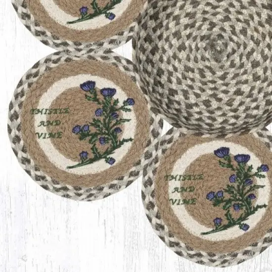 Earth Rugs Hand-Stenciled Thistle & Vine Jute Trivets Set with Basket image {1}
