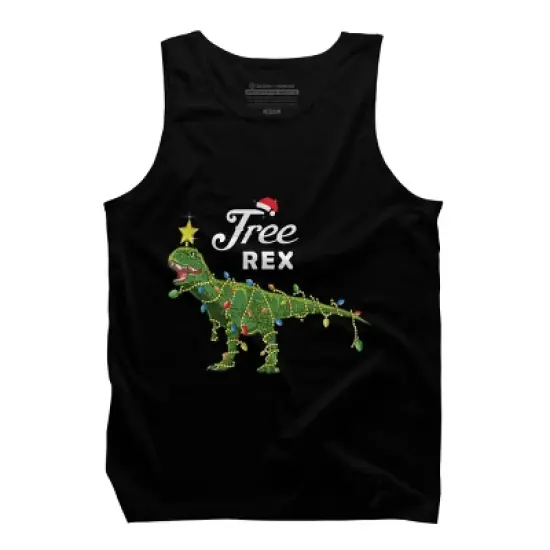 Men's Design By Humans Dinosaur Christmas Tree Rex Christmas Gift By amitsurti Tank Top image {4}