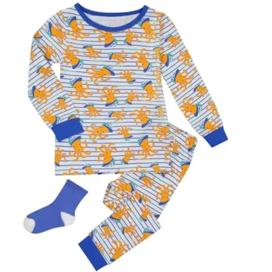 Sleep On It Infant/Toddler Boys Sea Ya! Octopus Snug Fit 2-Piece Pajama Sleep Set With Matching Socks image {2}