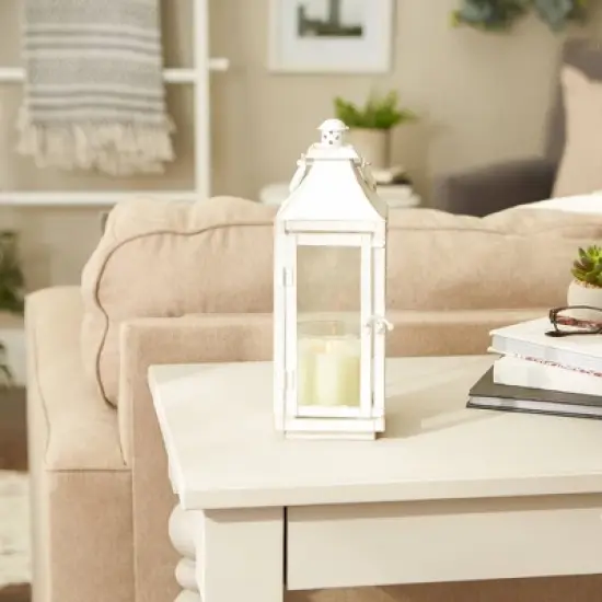 12" Iron Traditional Outdoor Lantern White - Zingz & Thingz image {3}